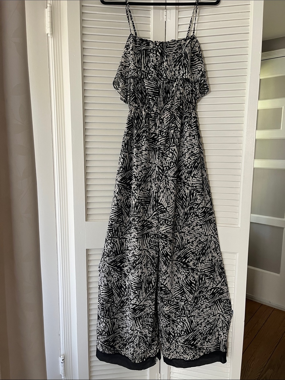 BCBGeneration Black and White Printed Wide-Leg Jumpsuit